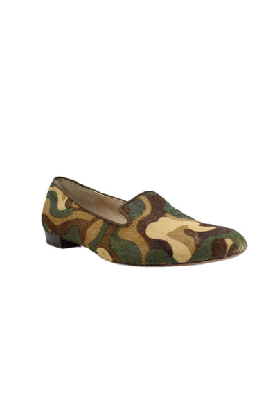 J. Mclaughlin Womens Camouflage Print Jax Loafers Green Brown Size 6.5 Medium