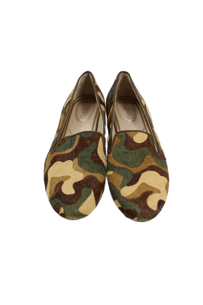 J. Mclaughlin Womens Camouflage Print Jax Loafers Green Brown Size 6.5 Medium