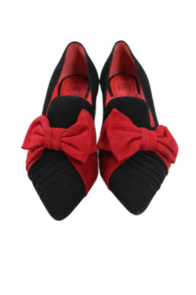 Pas De Rouge Womens Suede Bow Detail Pointed Toe Flats Black Red Size 37 7