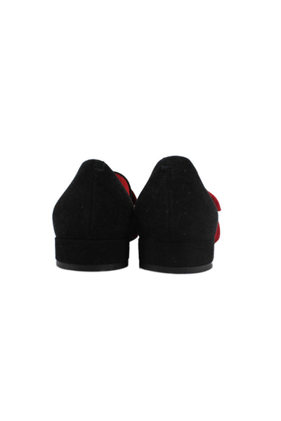 Pas De Rouge Womens Suede Bow Detail Pointed Toe Flats Black Red Size 37 7