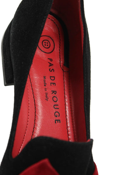 Pas De Rouge Womens Suede Bow Detail Pointed Toe Flats Black Red Size 37 7