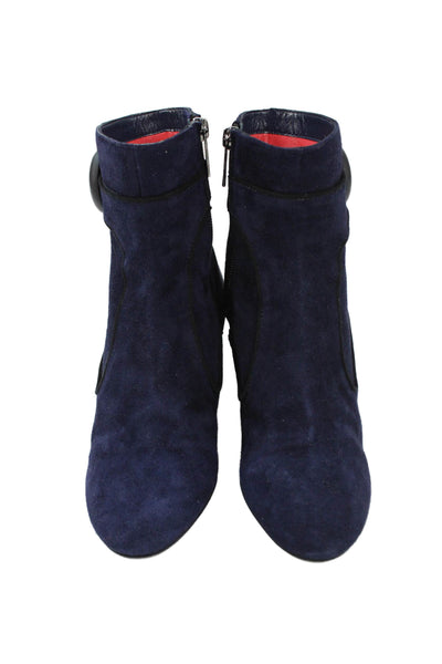 Pos Ole Rouge Womens Suede Belted Ankle Boots Navy Blue Size 37.5 7.5