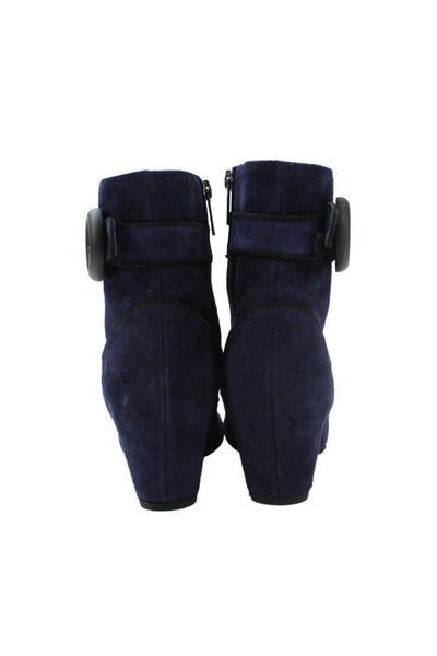 Pos Ole Rouge Womens Suede Belted Ankle Boots Navy Blue Size 37.5 7.5