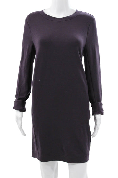 Athleta Women Purple T-Shirt Dress Long Sleeve Crew Neck Knee Length Size M