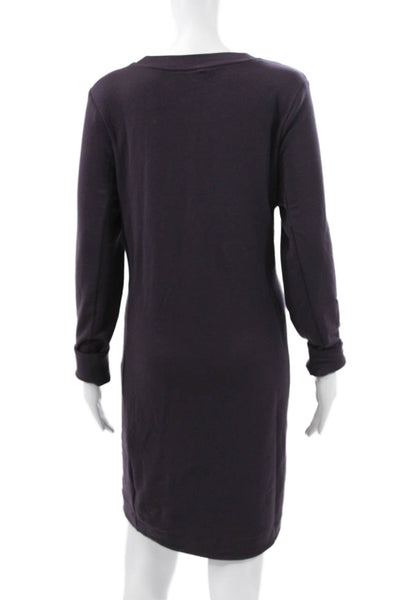 Athleta Women Purple T-Shirt Dress Long Sleeve Crew Neck Knee Length Size M