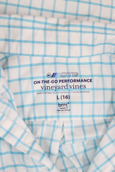 Vineyard Vines Childrens Boys Plaid Button Down Shirt White Blue Size 16