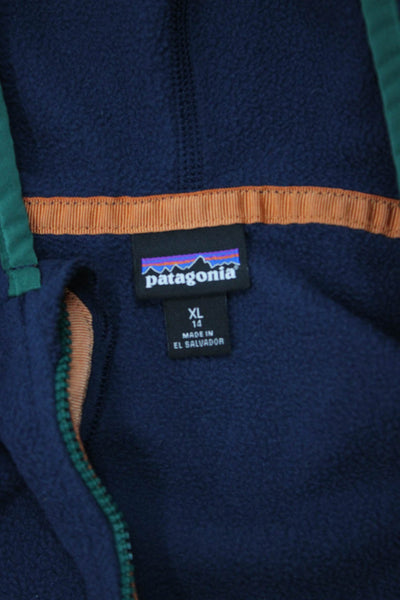Patagonia Childrens Boys Fleece Full Zipper Hoodie Navy Blue Green Size 14