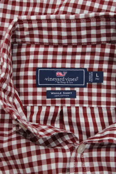 Vineyard Vines Childrens Boys Plaid Button Down Shirt Red White Cotton Size 16