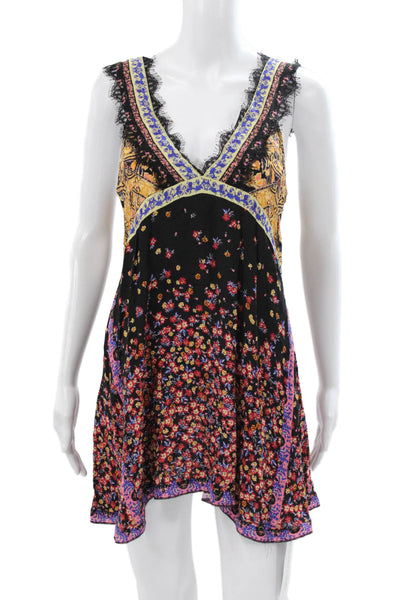 Intimately Free People Women Shift Dress Black Floral V Neck Size XS