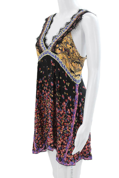 Intimately Free People Women Shift Dress Black Floral V Neck Size XS
