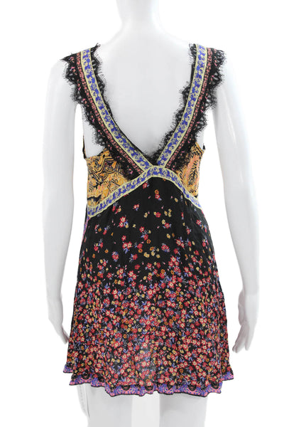 Intimately Free People Women Shift Dress Black Floral V Neck Size XS