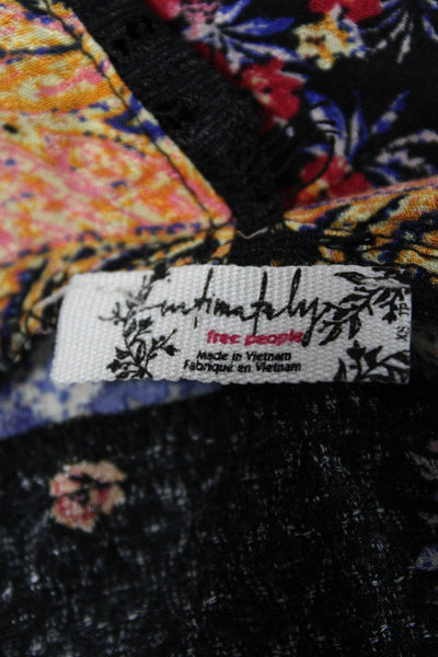 Intimately Free People Women Shift Dress Black Floral V Neck Size XS