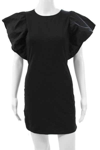 MNG Womens T-Shirt Dress Black Cotton Round Neck Short Sleeve Size 4