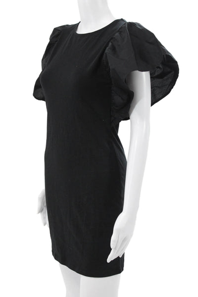 MNG Womens T-Shirt Dress Black Cotton Round Neck Short Sleeve Size 4
