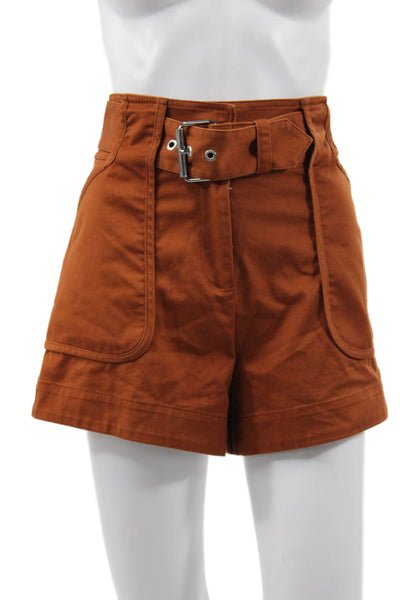 Derek Lam 10 Crosby Women Cargo Shorts Orange Cotton Blend Buckle Size 0