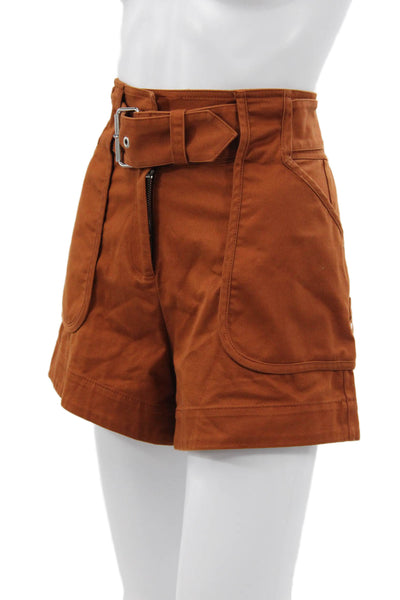 Derek Lam 10 Crosby Women Cargo Shorts Orange Cotton Blend Buckle Size 0