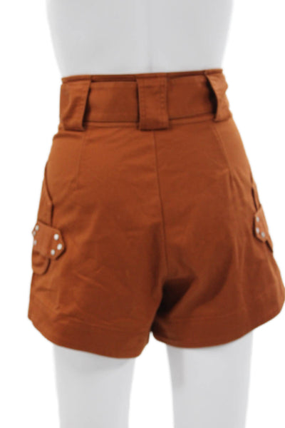Derek Lam 10 Crosby Women Cargo Shorts Orange Cotton Blend Buckle Size 0