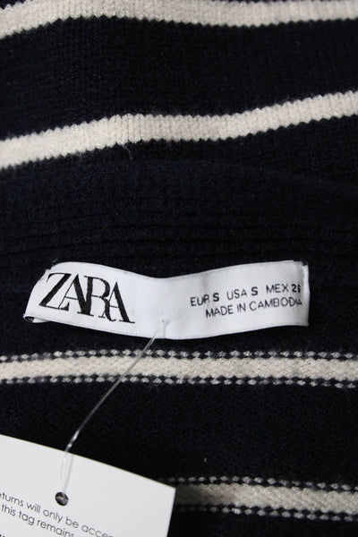 Zara Womens Blue Striped V Neck Viscose Cardigan Long Sleeve Size S