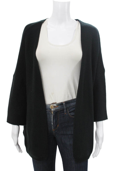 Ange Women Cardigan Black Acrylic 3/4 Sleeve Solid Size One Size