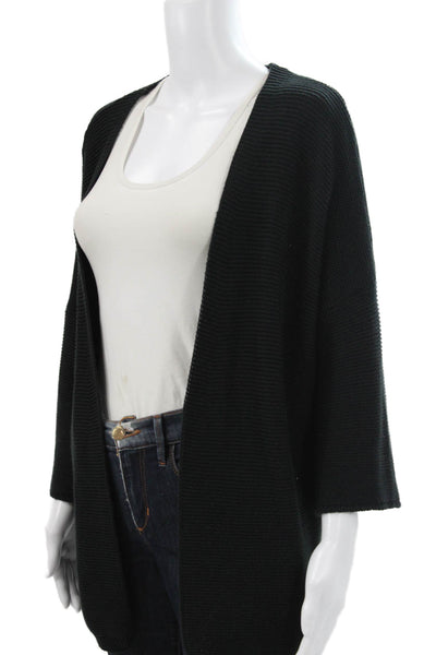 Ange Women Cardigan Black Acrylic 3/4 Sleeve Solid Size One Size