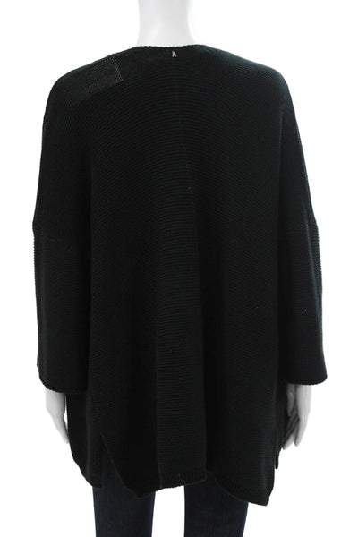 Ange Women Cardigan Black Acrylic 3/4 Sleeve Solid Size One Size