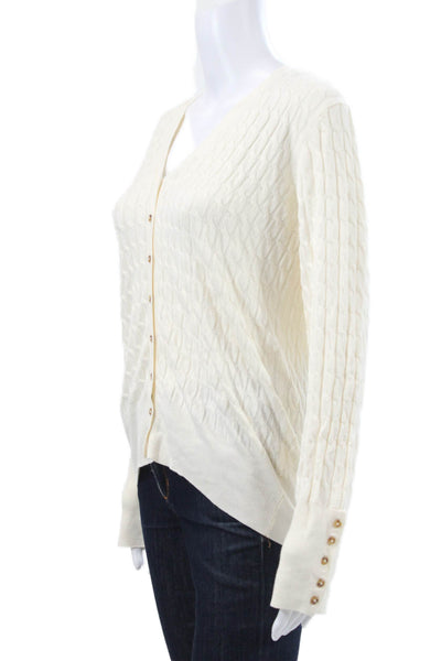 Zara Womens Cardigan Ivory V Neck Viscose Blend Long Sleeve Solid Fall Size L