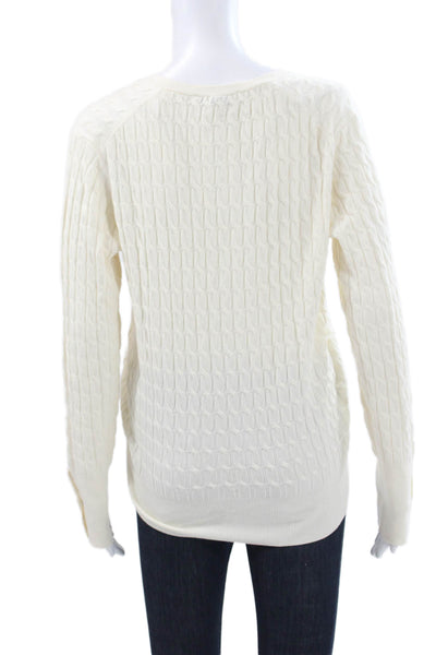 Zara Womens Cardigan Ivory V Neck Viscose Blend Long Sleeve Solid Fall Size L