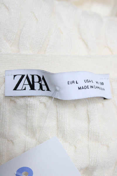 Zara Womens Cardigan Ivory V Neck Viscose Blend Long Sleeve Solid Fall Size L