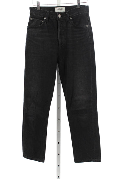 Agolde Womens Straight Jeans Black Mid Rise Cotton Button Size 25