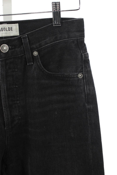 Agolde Womens Straight Jeans Black Mid Rise Cotton Button Size 25