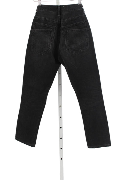 Agolde Womens Straight Jeans Black Mid Rise Cotton Button Size 25