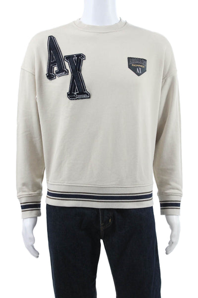 Armani Exchange Mens Pullover Sweatshirt Beige Cotton Crewneck Size M