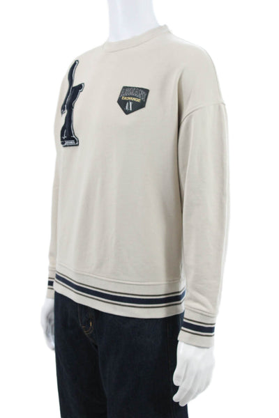 Armani Exchange Mens Pullover Sweatshirt Beige Cotton Crewneck Size M
