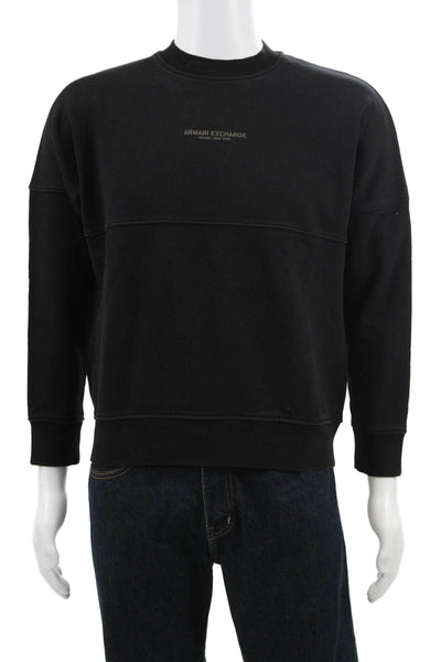 Armani Exchange Men's Pullover Sweatshirt Black Cotton Blend Size S