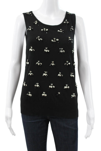 Badgley Mischka Women Black Silk Blend Scoop Neck Sleeveless Tank Size M