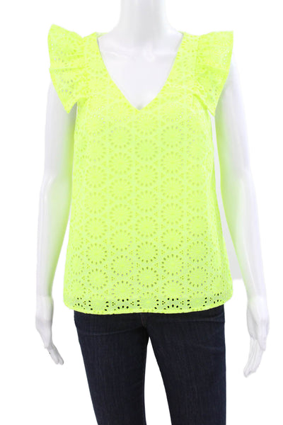 Lilly Pulitzer Womens Yellow Floral V-Neck Sleeveless Basic Blouse Size S