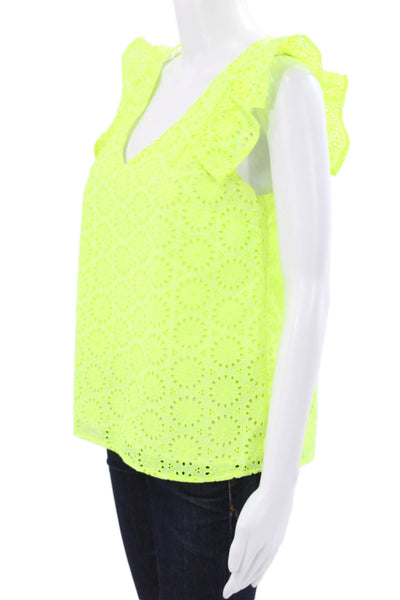Lilly Pulitzer Womens Yellow Floral V-Neck Sleeveless Basic Blouse Size S