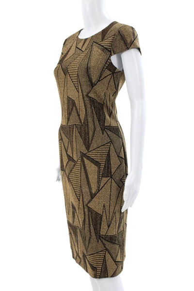 Vince Camuto Women Sheath Dress Gold Knee Length Zip Round Neck Size 6