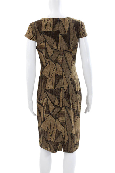 Vince Camuto Women Sheath Dress Gold Knee Length Zip Round Neck Size 6