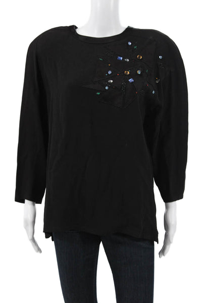 Louis Feraud Women Black Viscose Tunic Blouse 3/4 Sleeve Size 14