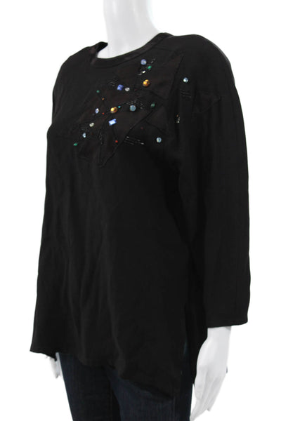 Louis Feraud Women Black Viscose Tunic Blouse 3/4 Sleeve Size 14
