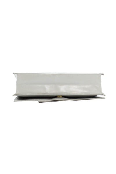 Halston Womens Leather Button Closure Clutch Handbag Grey White