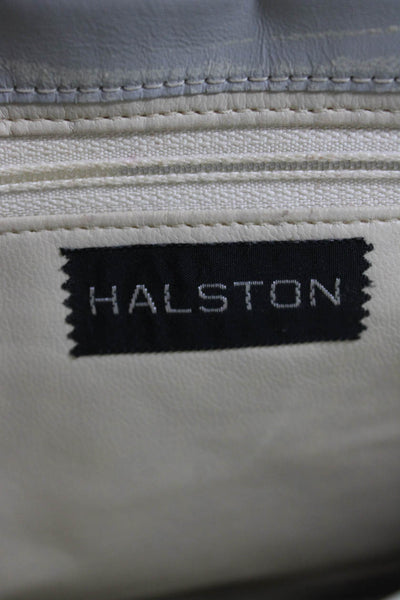 Halston Womens Leather Button Closure Clutch Handbag Grey White