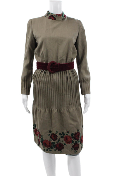 Carolina Herrera Womens Sheath Dress Brown Mock Neck Long Sleeve Midi Size 8