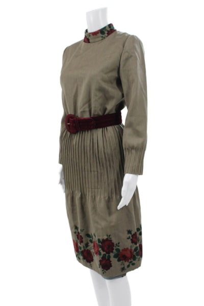 Carolina Herrera Womens Sheath Dress Brown Mock Neck Long Sleeve Midi Size 8