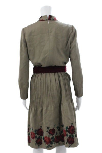 Carolina Herrera Womens Sheath Dress Brown Mock Neck Long Sleeve Midi Size 8