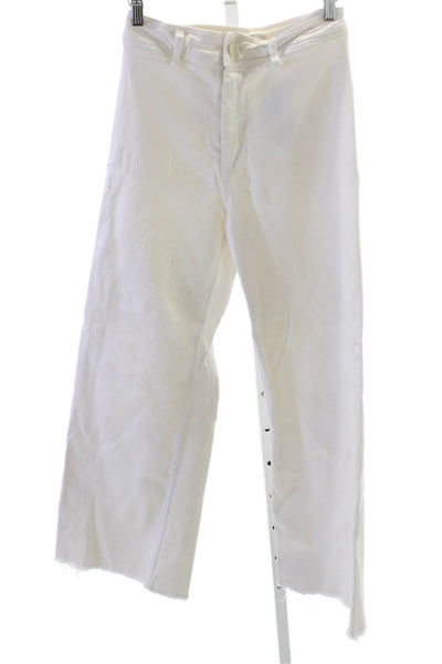 Zara Womens Wide Leg Jeans White Cotton High Rise Size 6