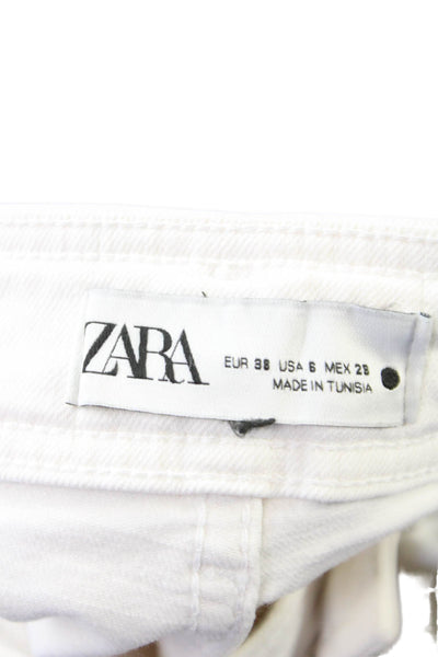 Zara Womens Wide Leg Jeans White Cotton High Rise Size 6