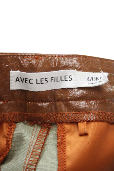 Avec Les Filles Women Dress Pants Brown Polyurethane Zip Size 4