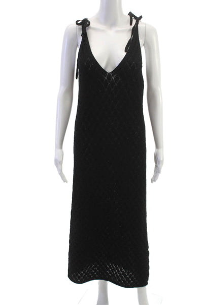 Zara Women Black V Neck Sleeveless Maxi Dress Cotton Polyester Size M